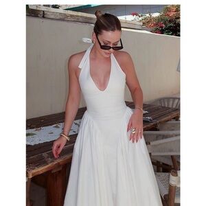 Commense White Backless Halter Dress